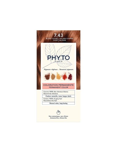Phyto Color Permanente Coloring con pigmentos vegetales 7.43 Rubia de oro enrollado