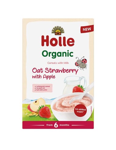 Holle Bio Gachas de Avena con Leche Fresa y Manzana 250g