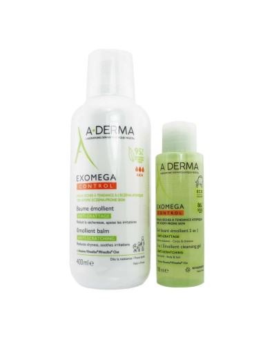 A-Derma Pack Exomega Control Bálsamo 400ml y Gel Limpiador 100ml