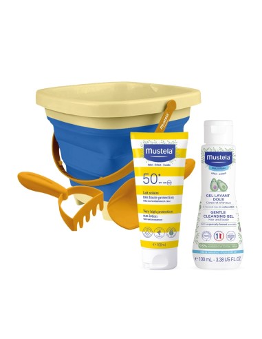 Mustela Cubo de Playa Leche Solar SPF50 & Gel Limpiador Cuerpo y Cabello