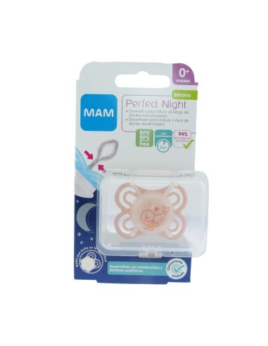 Mam Chupete Perfect Night Silicona 0m Rosa 1 unidad